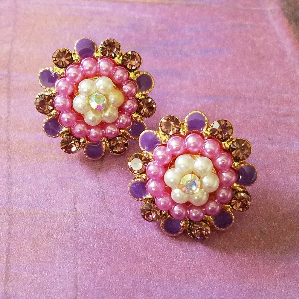 Purple and pink flower earrings